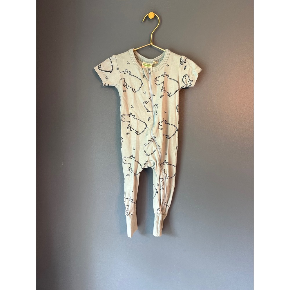 Parade Organics Hippo Print Short Sleeve Two-Way Zip Romper